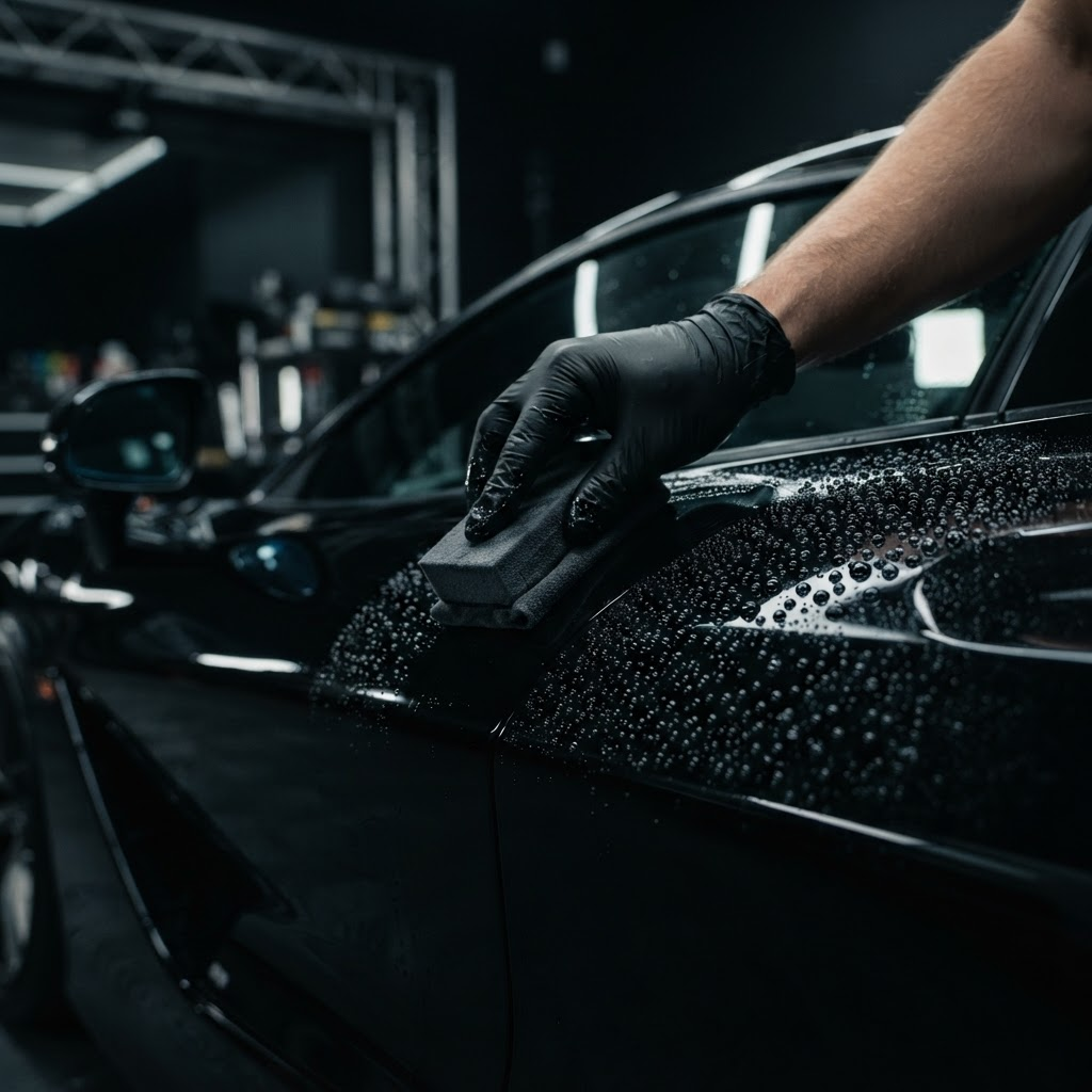 Aplicação de coating cerâmico com efeito hidrofóbico na pintura